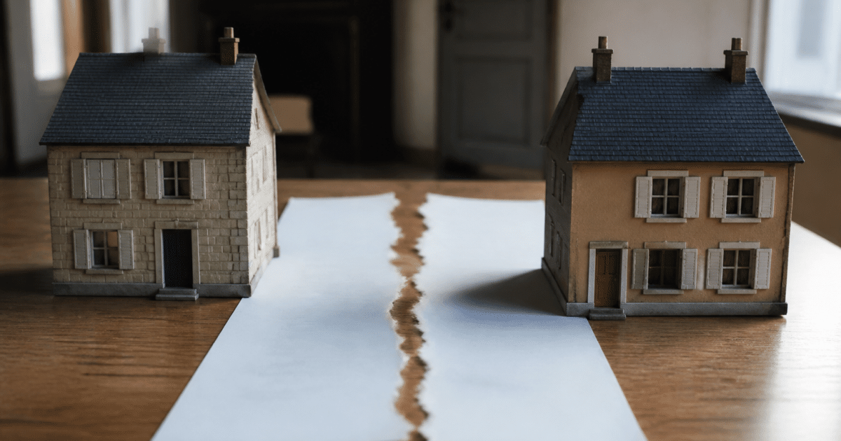 Maison divisee en deux moities avec document de separation au centre