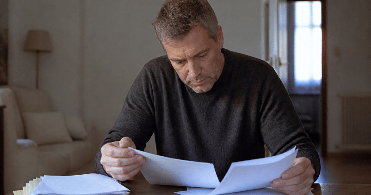 Proprietaire verifiant documents financiers sur table apres depart locataire